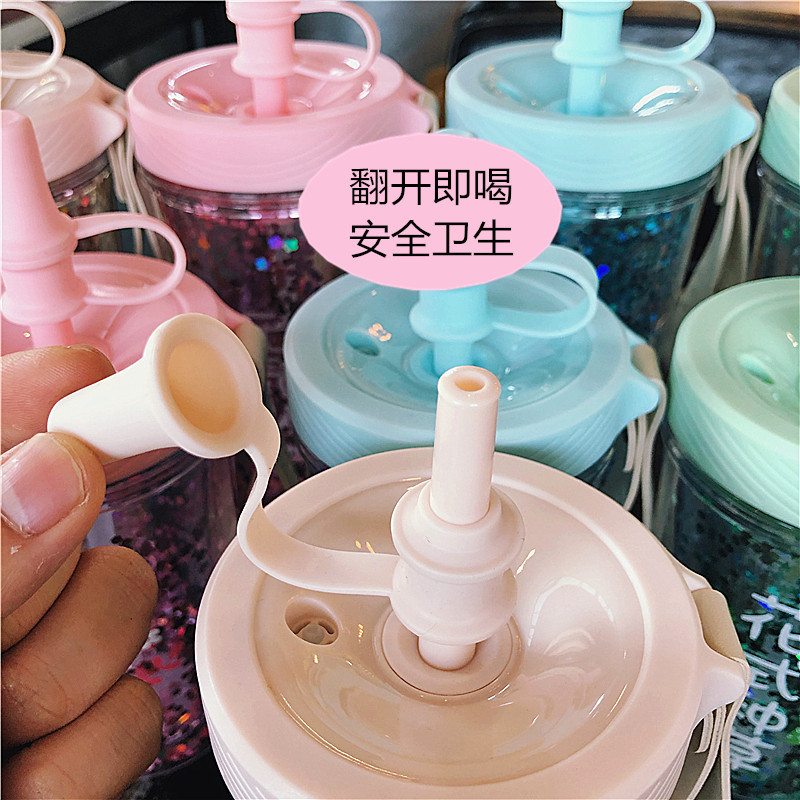 Internet Celebrity Double-Layer Heat Insulation Plastic Sippy Cup Cute Sequin Student Cup Korean Style Fresh Water Cup Girlwill Internet Celebrity Double-Layer Heat Insulation Plastic Sippy Cup Cute Sequin Student Cup Korean Style Fresh Water Cup Girlwill