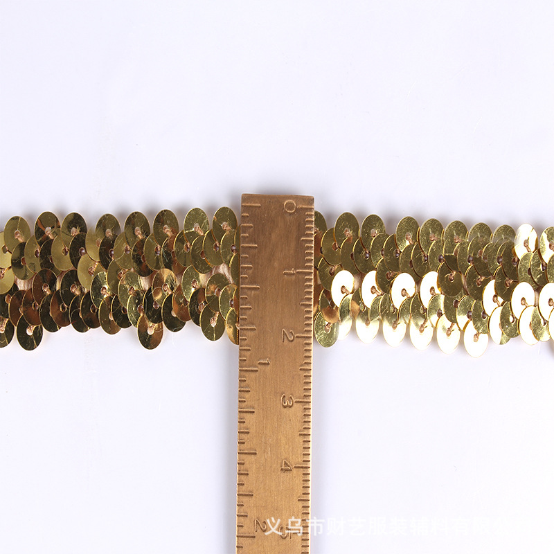 Yiwu Lace Two Rows Elastic Sequin Lace Stage Clothing Golden Lace Ethnic Color Accessories Lace