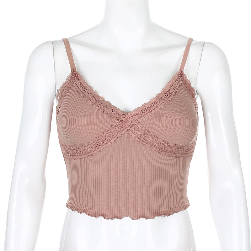 2020 European and American Foreign Trade Hot Selling Sexy Women's AliExpress V-neck Lace Edge Slim Strap Women