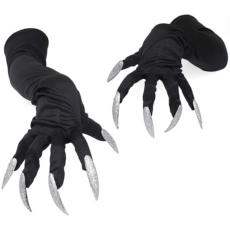 Halloween Claw gloves Nail gloves silver sequin Nail Hollowen Cosplay costume hand sleeve