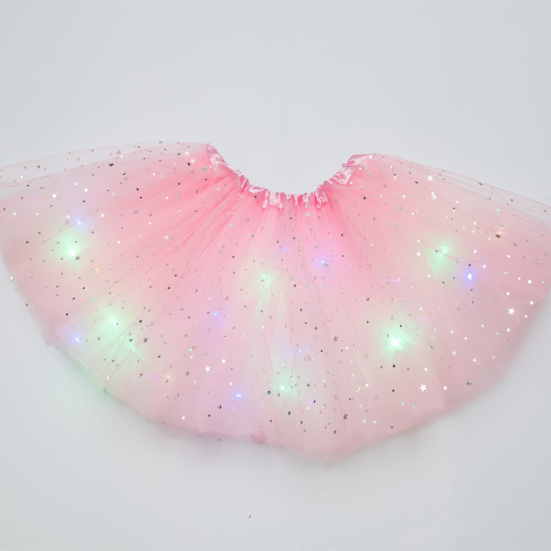 Trade Children's Sequin Light Included Luminous Tutu Skirt Luminous HalfLength Tulle Skirt LED Light Bubble Skirt