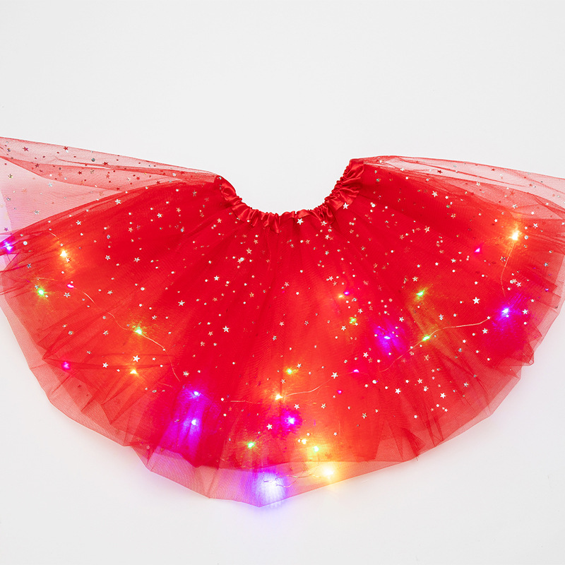 Trade Children's Sequin Light Included Luminous Tutu Skirt Luminous HalfLength Tulle Skirt LED Light Bubble Skirt