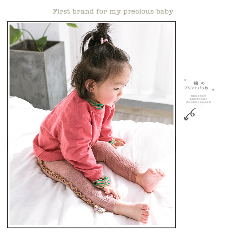 Spring and autumn double needle crotch lace baby pantyhose baby tights bottom pantyhose vertical agaric edge nine minutes pants