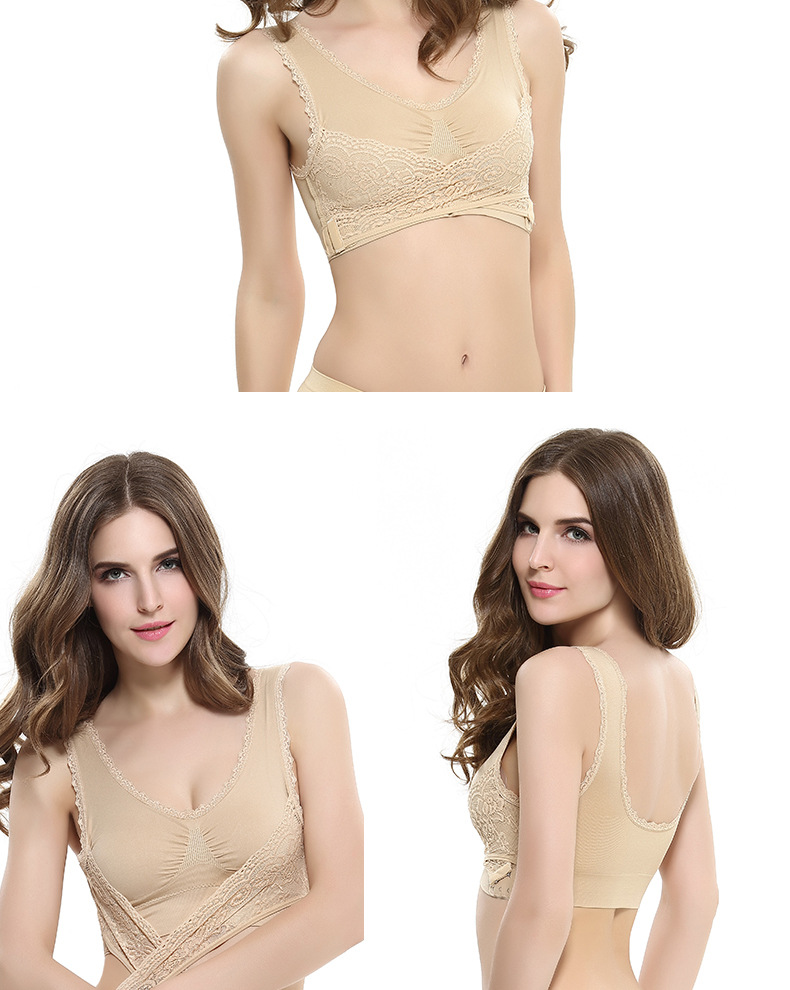 Cross Side Buckle Lace Edge No Steel Ring Large Size Sports Brassiere Super Gathered Adjustable Yoga Vest Underwear