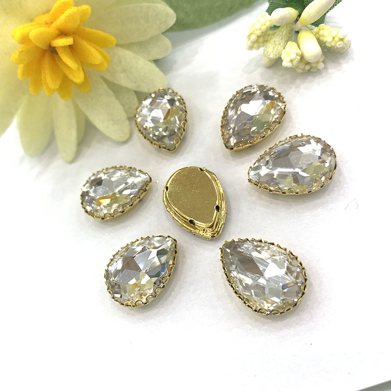 Water Drop Rhinestones D-Shaped Anti-Hook Gold Bottom DIY Wedding Shoes Accessories Lace Edge Diamond Super Flash Hand Sewing Drill Wholesale