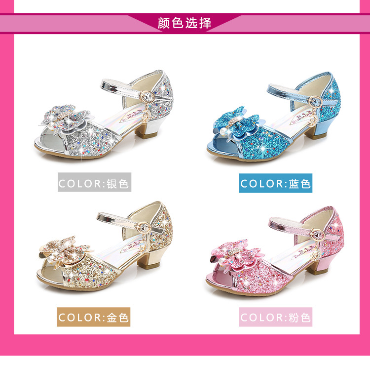 2021 New Frozen Dream Girls High Heel Shoes Children's Princess Sandals Bowknot Children's Shoes Crystal Heel Shoes