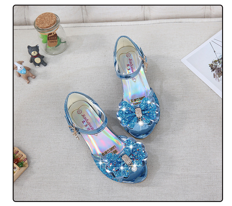 2021 New Frozen Dream Girls High Heel Shoes Children's Princess Sandals Bowknot Children's Shoes Crystal Heel Shoes