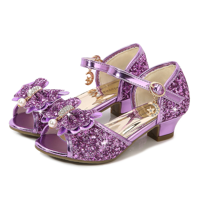 2021 New Frozen Dream Girls High Heel Shoes Children's Princess Sandals Bowknot Children's Shoes Crystal Heel Shoes
