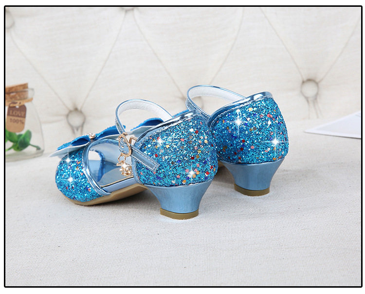 2021 New Frozen Dream Girls High Heel Shoes Children's Princess Sandals Bowknot Children's Shoes Crystal Heel Shoes