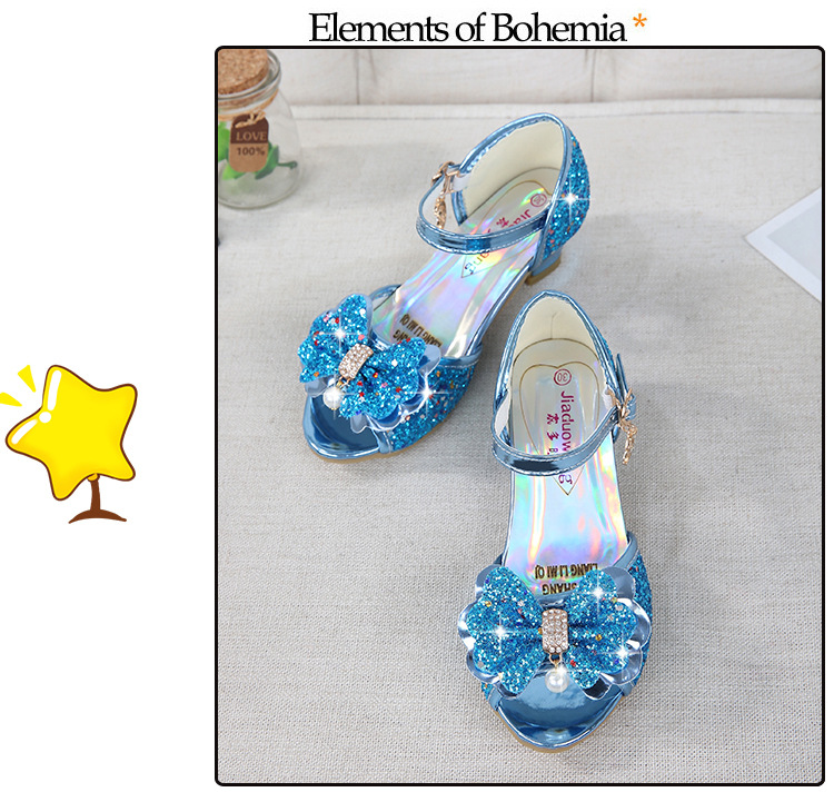 2021 New Frozen Dream Girls High Heel Shoes Children's Princess Sandals Bowknot Children's Shoes Crystal Heel Shoes