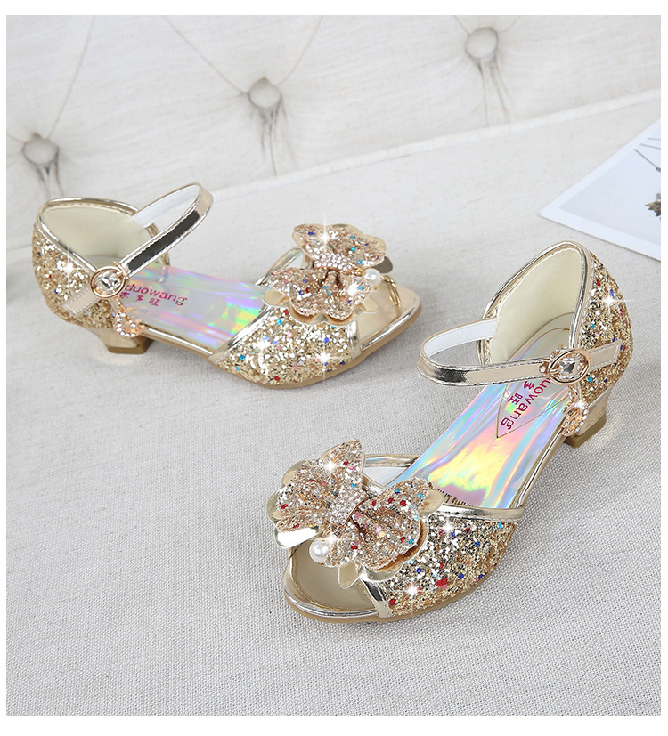 2021 New Frozen Dream Girls High Heel Shoes Children's Princess Sandals Bowknot Children's Shoes Crystal Heel Shoes