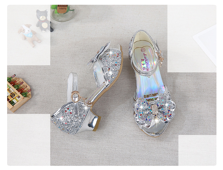 2021 New Frozen Dream Girls High Heel Shoes Children's Princess Sandals Bowknot Children's Shoes Crystal Heel Shoes