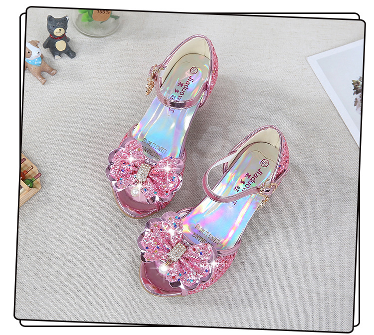 2021 New Frozen Dream Girls High Heel Shoes Children's Princess Sandals Bowknot Children's Shoes Crystal Heel Shoes