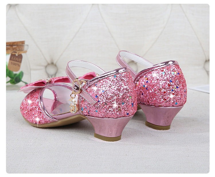 2021 New Frozen Dream Girls High Heel Shoes Children's Princess Sandals Bowknot Children's Shoes Crystal Heel Shoes