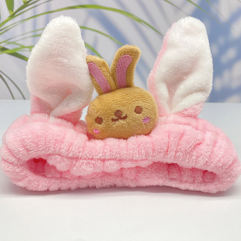 Korean Style Cute Cartoon Bunny Bowknot Hair Ring Internet Celebrity Face Washing Yoga Flannel Hair Band Multi-Color Optional