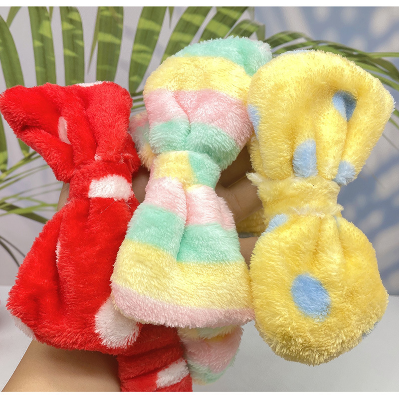 Korean Style Cute Cartoon Bunny Bowknot Hair Ring Internet Celebrity Face Washing Yoga Flannel Hair Band Multi-Color Optional