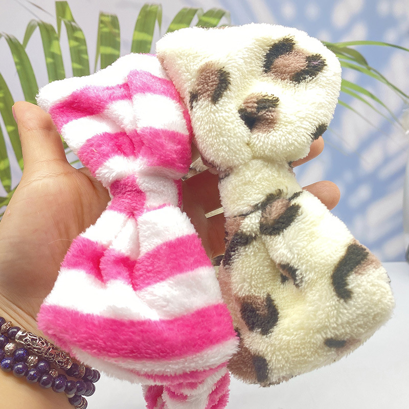 Korean Style Cute Cartoon Bunny Bowknot Hair Ring Internet Celebrity Face Washing Yoga Flannel Hair Band Multi-Color Optional