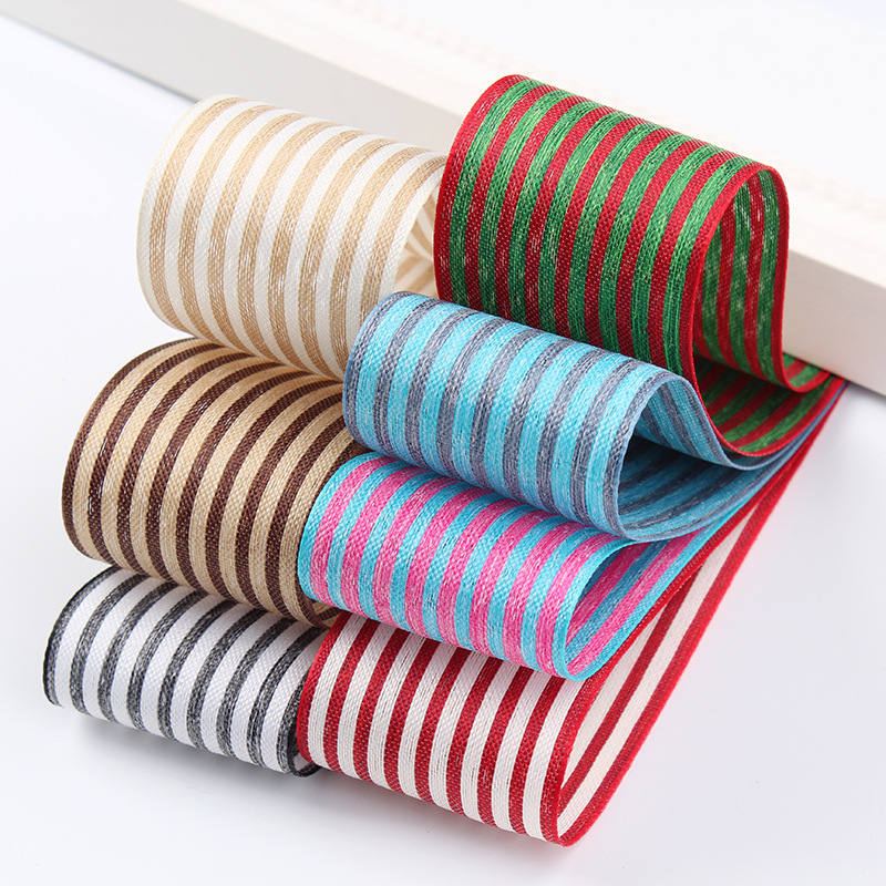Factory in Stock Wholesale Korean Vertical Stripes Cotton Linen with Flowers Packaging Bowknot Printing Ribbon Factory in Stock Wholesale Korean Vertical Stripes Cotton Linen with Flowers Packaging Bowknot Printing Ribbon