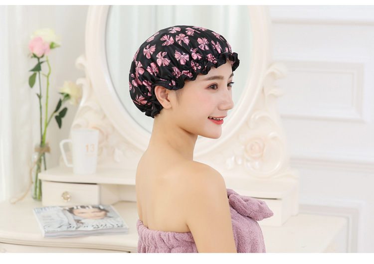 Double color cloth waterproof shower cap thickened adult lady's shower cap bowknot shower cap Kitchen cap Double color cloth waterproof shower cap thickened adult lady's shower cap bowknot shower cap Kitchen cap