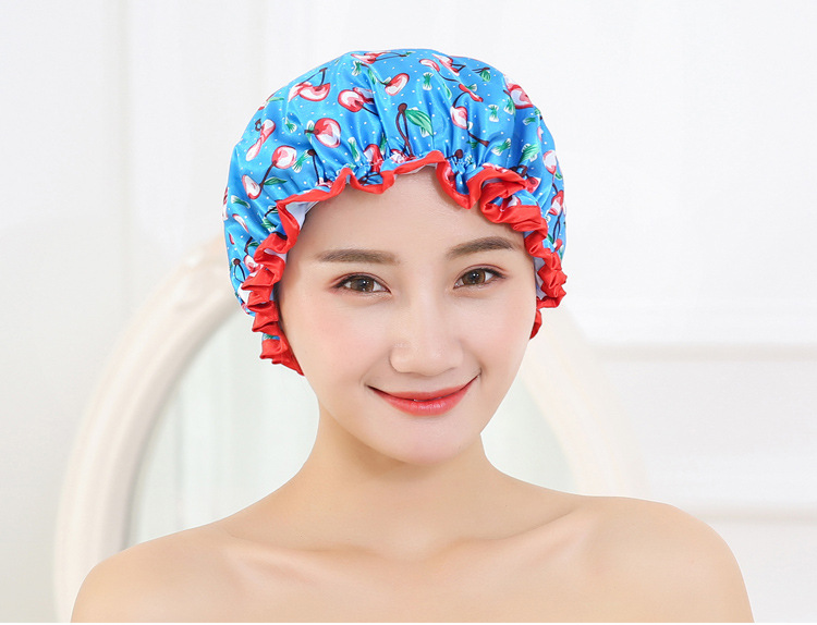 Double color cloth waterproof shower cap thickened adult lady's shower cap bowknot shower cap Kitchen cap Double color cloth waterproof shower cap thickened adult lady's shower cap bowknot shower cap Kitchen cap