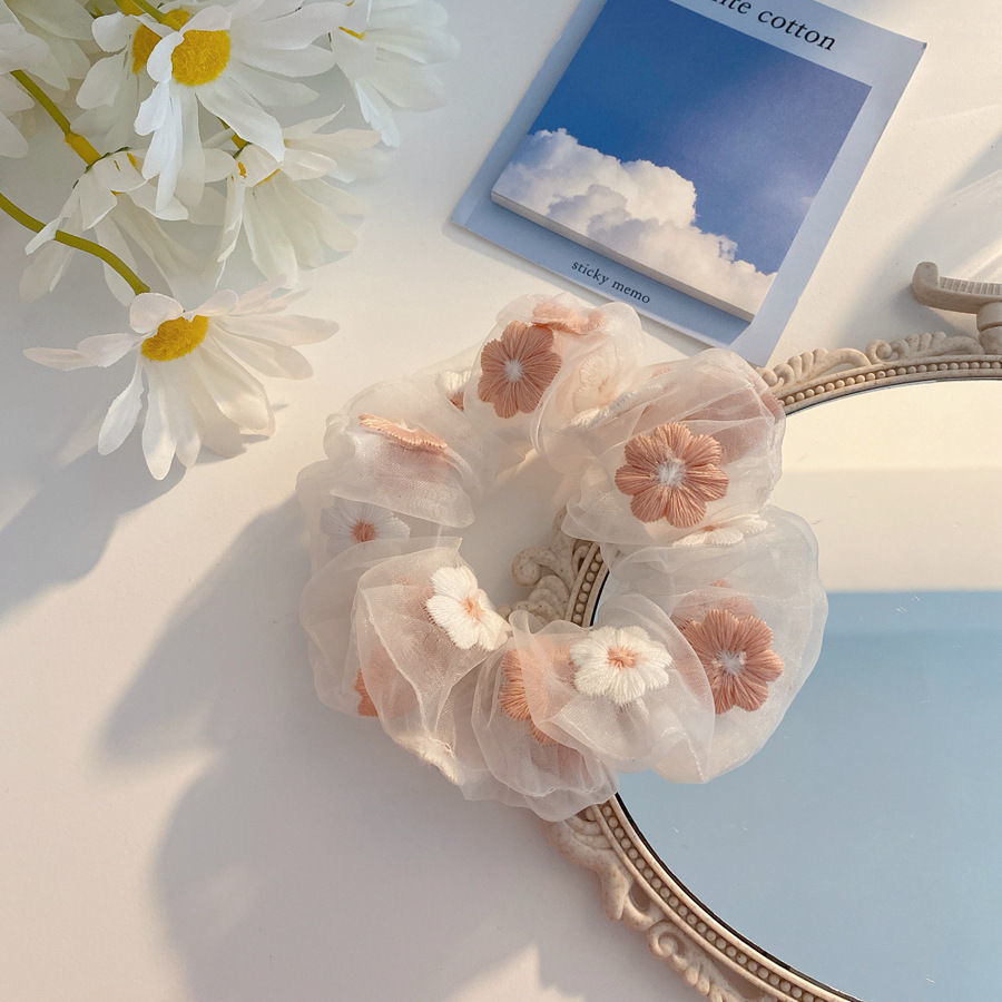 Large Intestine Hair Ring Ins Organza Fairy Hair Accessory Korean JK Plaid Headdress Flower Fabric Bowknot Headband