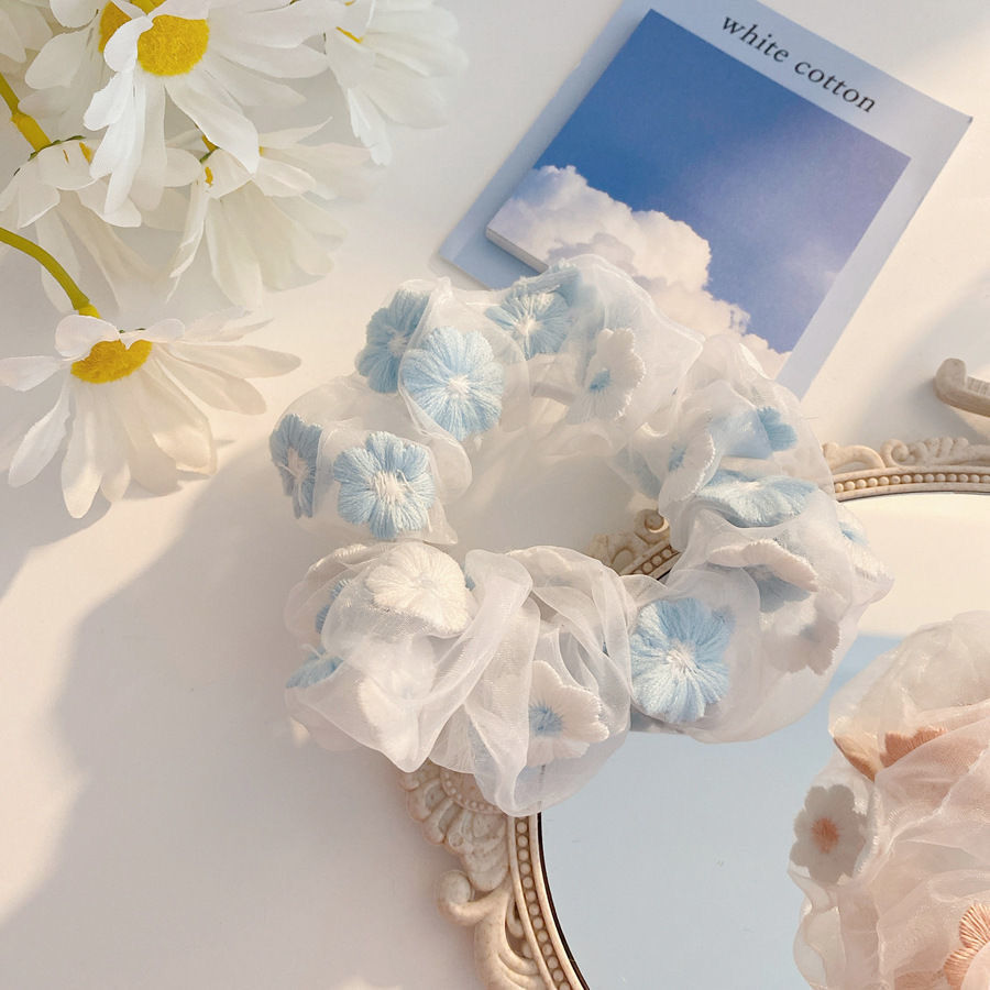 Large Intestine Hair Ring Ins Organza Fairy Hair Accessory Korean JK Plaid Headdress Flower Fabric Bowknot Headband