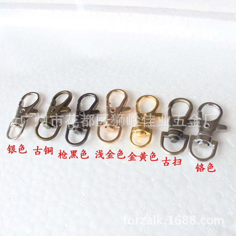 Zinc Alloy Buckle Guangzhou Electroplating 3 Points round Tail Metal Fish Mouth Buckle Hardware Die Casting Snap Hook