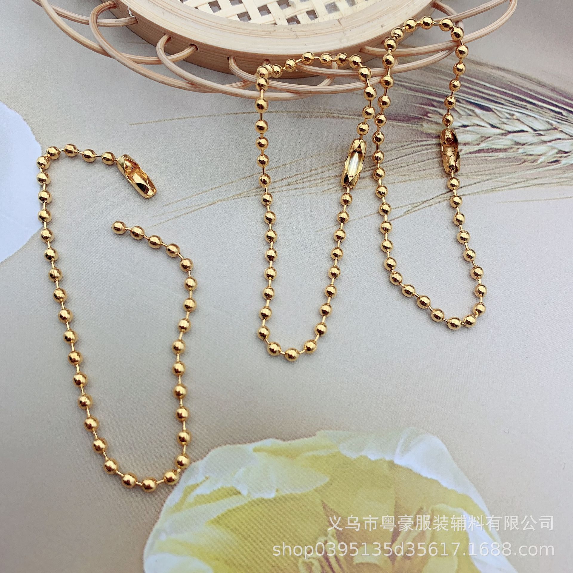 Metal Copper Iron Stainless Steel Lanyard Bead Necklace Lanyard Ball Chain Bead Necklace Color Bead Necklace Electroplating round Beads Buckle Tag Jewelry Chain