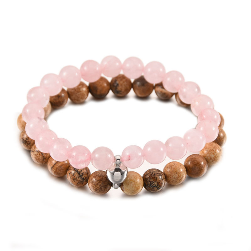 2021 Cross-Border Hot 8mm Stone Beads Bracelet Attractive Magnetic Buckle Couple Bracelet Lucky Beaded Bracelet