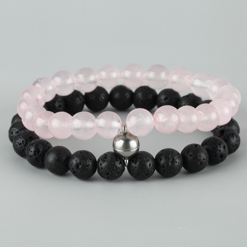 2021 Cross-Border Hot 8mm Stone Beads Bracelet Attractive Magnetic Buckle Couple Bracelet Lucky Beaded Bracelet
