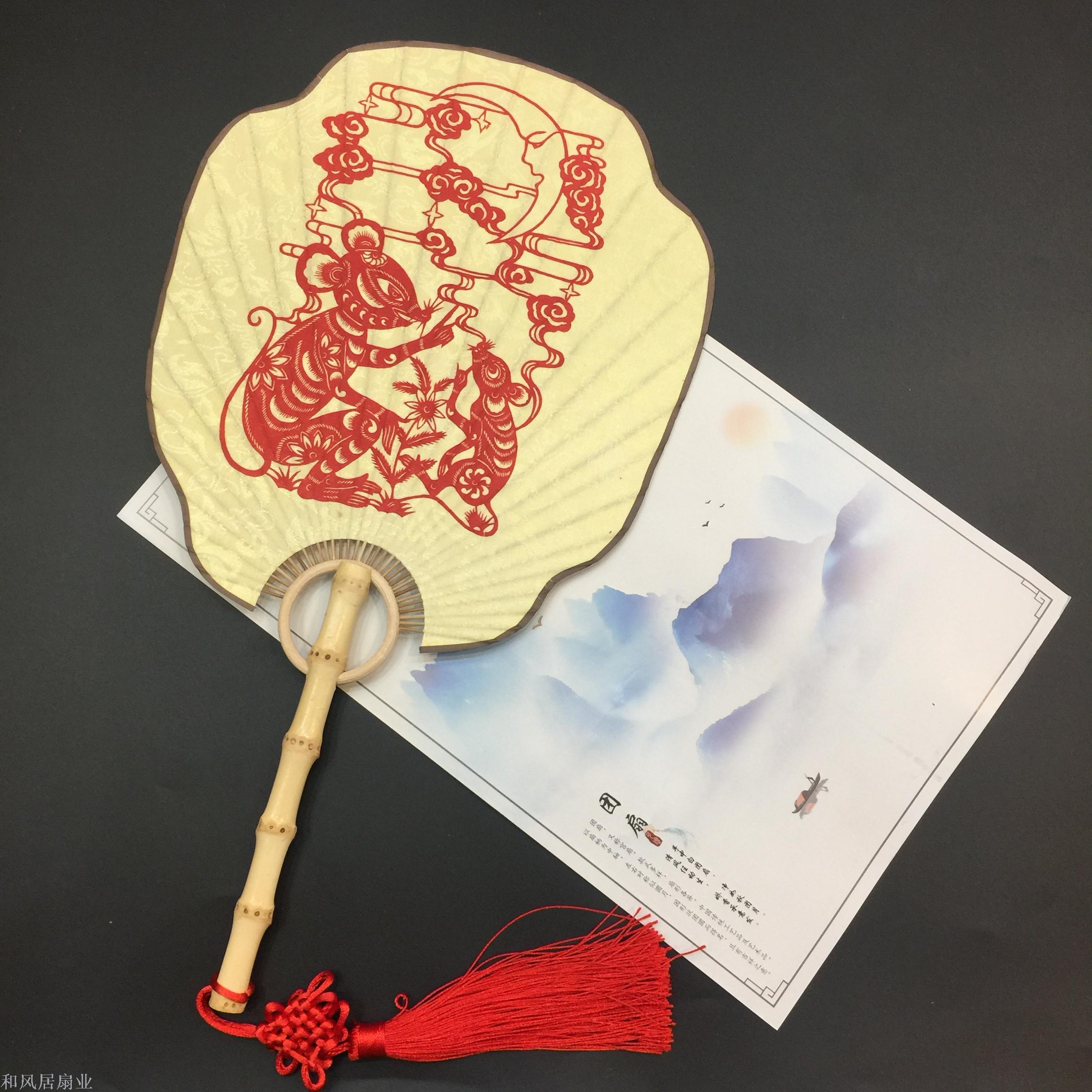 Hefengju Chinese style craft fan paper cut fan cloth paste paper cut painting gifts fan decoration fan
