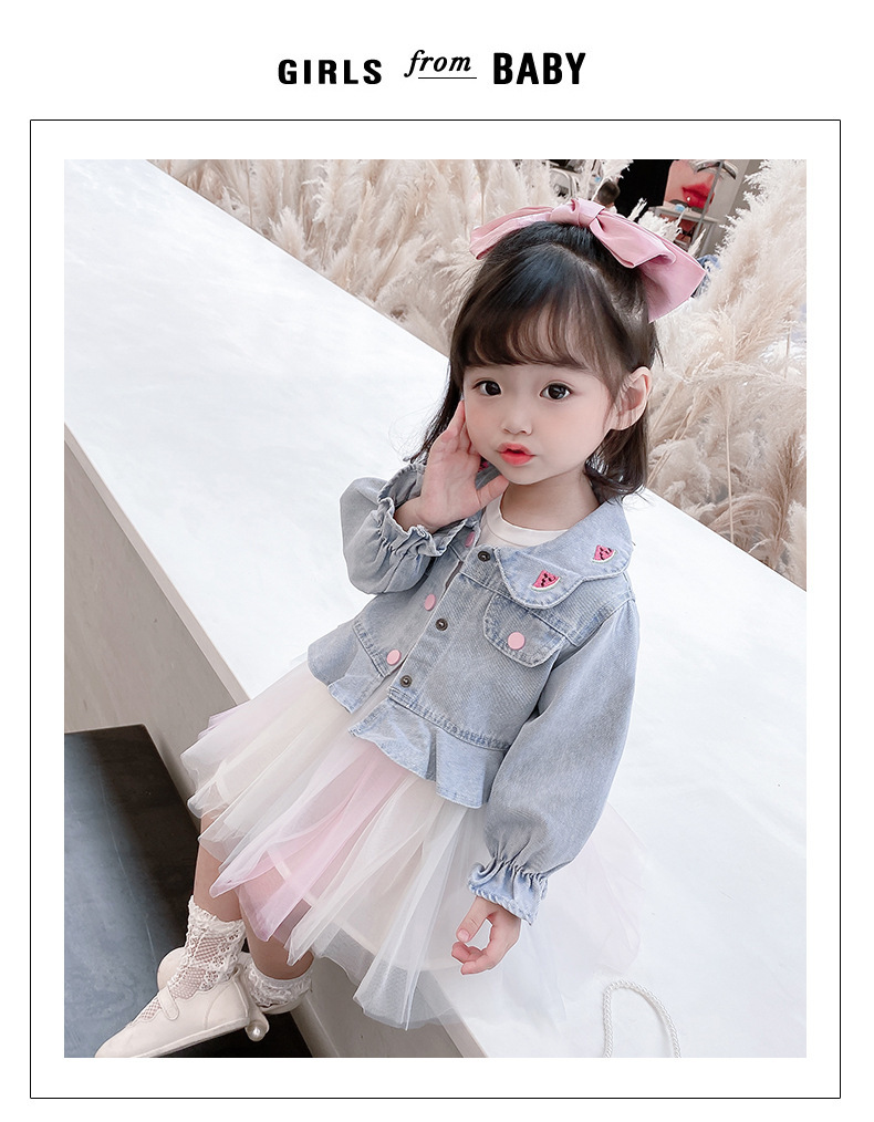 Girls' Watermelon Denim Jacket Yarn Skirt Suit 2021 Spring New Children Sweet Princess Two-Piece Autumn Clothes Girls' Watermelon Denim Jacket Yarn Skirt Suit 2021 Spring New Children Sweet Princess Two-Piece Autumn Clothes