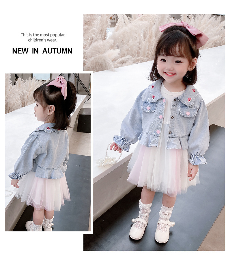 Girls' Watermelon Denim Jacket Yarn Skirt Suit 2021 Spring New Children Sweet Princess Two-Piece Autumn Clothes Girls' Watermelon Denim Jacket Yarn Skirt Suit 2021 Spring New Children Sweet Princess Two-Piece Autumn Clothes