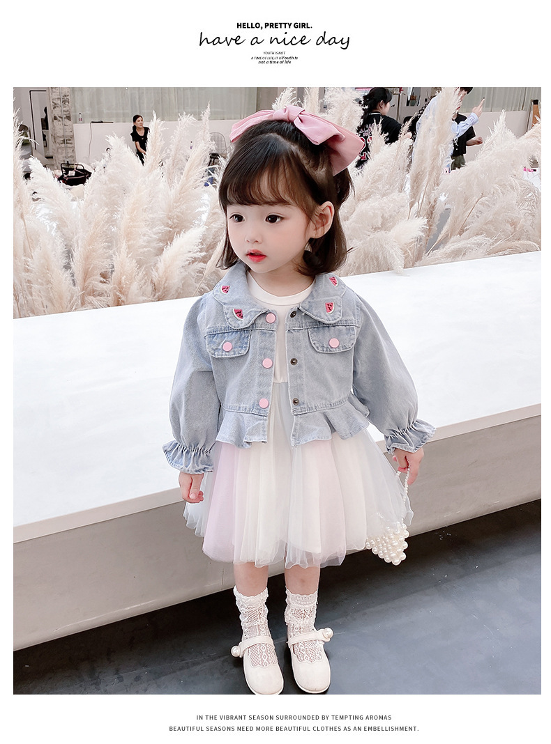 Girls' Watermelon Denim Jacket Yarn Skirt Suit 2021 Spring New Children Sweet Princess Two-Piece Autumn Clothes Girls' Watermelon Denim Jacket Yarn Skirt Suit 2021 Spring New Children Sweet Princess Two-Piece Autumn Clothes