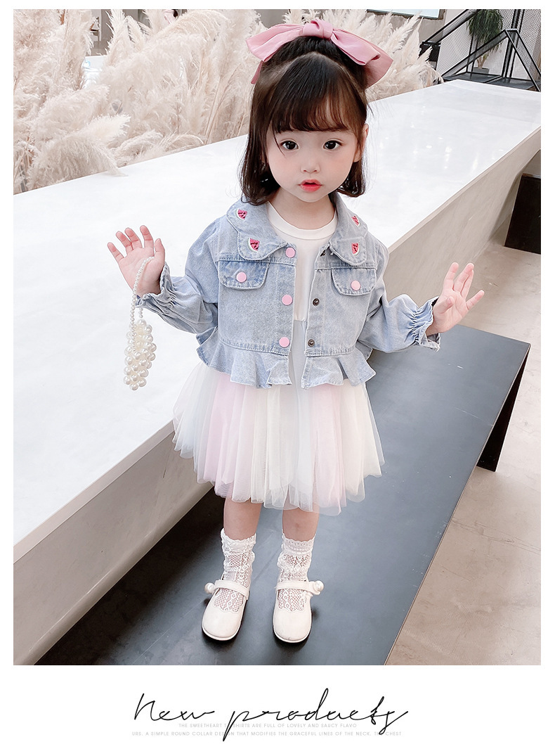 Girls' Watermelon Denim Jacket Yarn Skirt Suit 2021 Spring New Children Sweet Princess Two-Piece Autumn Clothes Girls' Watermelon Denim Jacket Yarn Skirt Suit 2021 Spring New Children Sweet Princess Two-Piece Autumn Clothes