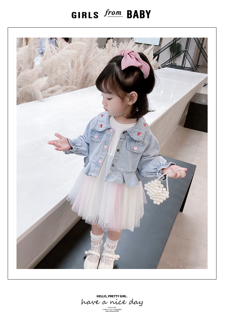 Girls' Watermelon Denim Jacket Yarn Skirt Suit 2021 Spring New Children Sweet Princess Two-Piece Autumn Clothes Girls' Watermelon Denim Jacket Yarn Skirt Suit 2021 Spring New Children Sweet Princess Two-Piece Autumn Clothes