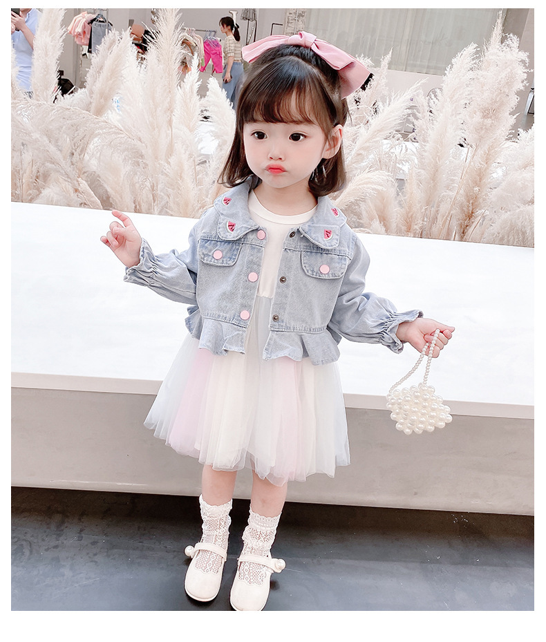 Girls' Watermelon Denim Jacket Yarn Skirt Suit 2021 Spring New Children Sweet Princess Two-Piece Autumn Clothes Girls' Watermelon Denim Jacket Yarn Skirt Suit 2021 Spring New Children Sweet Princess Two-Piece Autumn Clothes