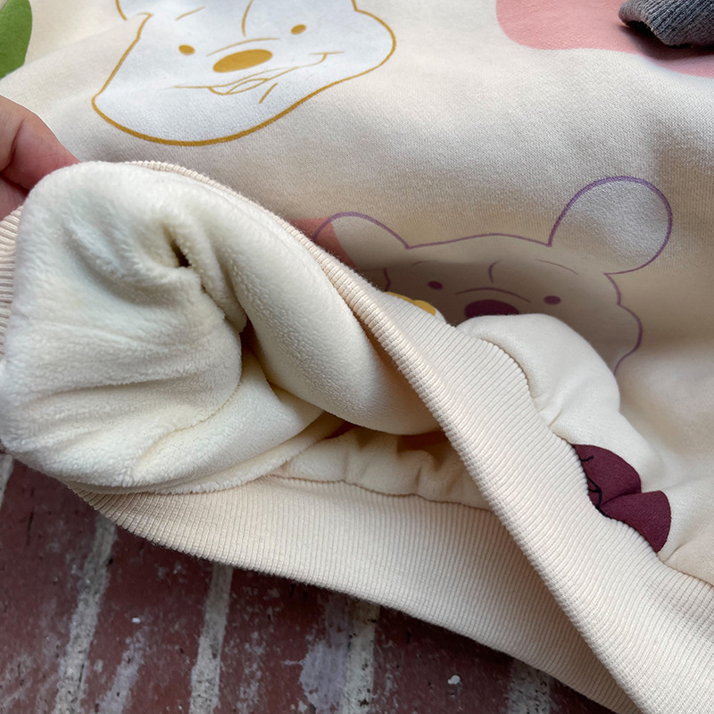 Child Bear Sweatshirt Skirt New Winter Clothes Korean Style Girls' Fleece-Lined Thickened Half-High Collar Long Sweater