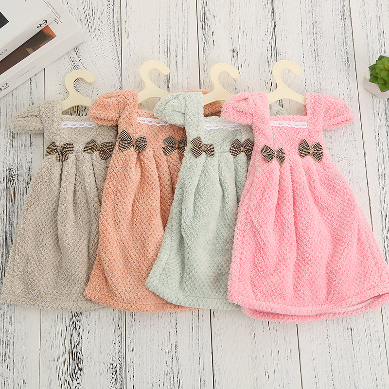 Lovely Korean hanging Princess Skirt towel coral Velvet Kitchen toilet dishcloth Thick absorbent Quick drying towel