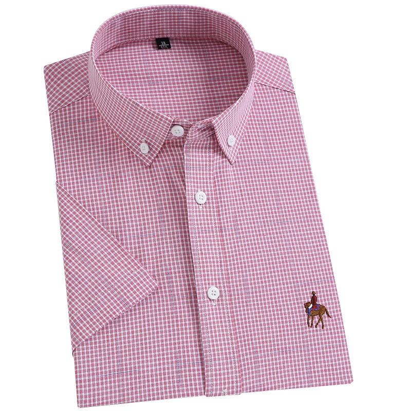 New Short-Sleeved Shirt Wholesale Cotton Blended Viscose Non-Ironing Men&#039;s Elbow-Sleeved Top Shirt Slim Plaid Business Shirt for Men