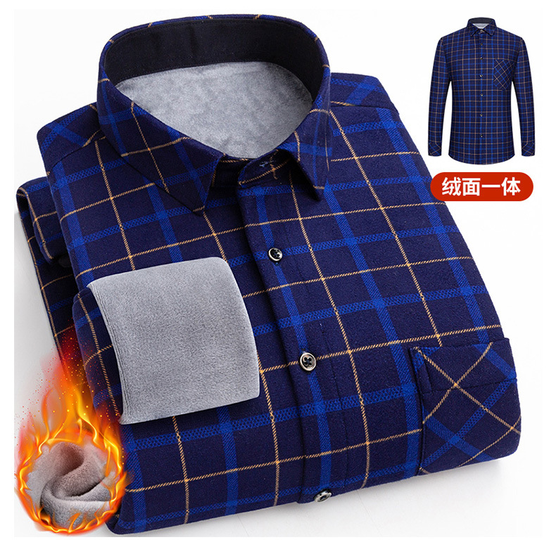 Autumn and Winter Fleece-Lined Lapel Plaid Shirt Thickened Long-Sleeved Pattern Velvet Padded Shirt Men's Casual Simple Cardigan Shirt Autumn and Winter Fleece-Lined Lapel Plaid Shirt Thickened Long-Sleeved Pattern Velvet Padded Shirt Men's Casual Simple Cardigan Shirt