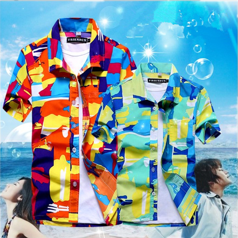 Summer Men&#039;s Beach Shirt Printed Short Sleeve Hawaiian Shirt Loose Large Size Couple Beach Pants Men Printed Shirt