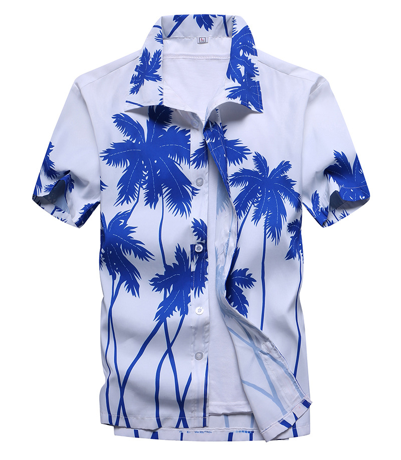 Summer Men&#039;s Beach Shirt Printed Short Sleeve Hawaiian Shirt Loose Large Size Couple Beach Pants Men Printed Shirt