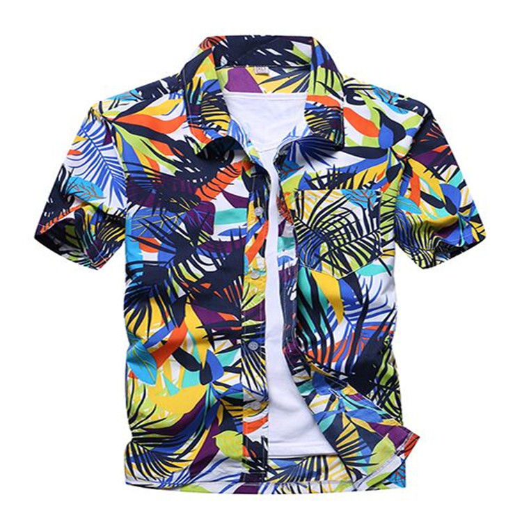 Summer Men&#039;s Beach Shirt Printed Short Sleeve Hawaiian Shirt Loose Large Size Couple Beach Pants Men Printed Shirt