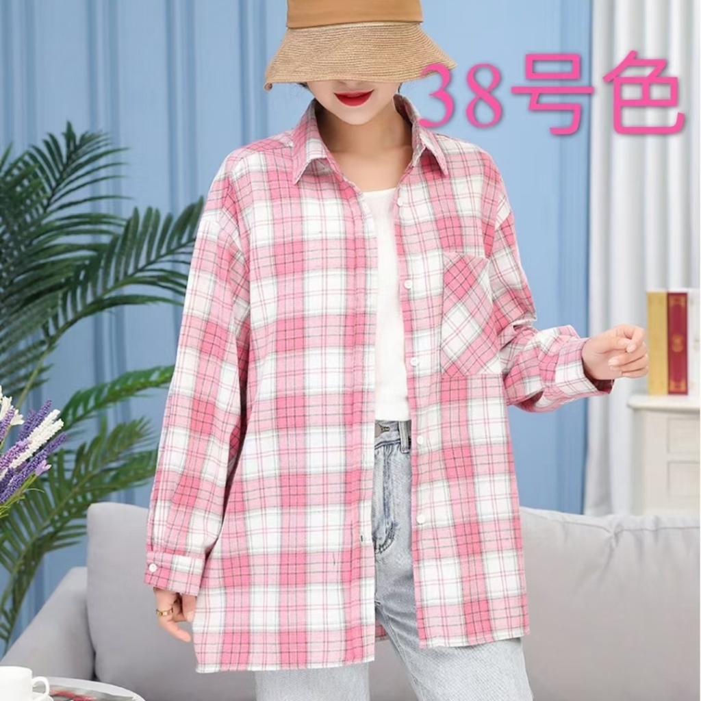 2021new Cotton Linen Plaid Blouse, Korean Style Loose Fashion