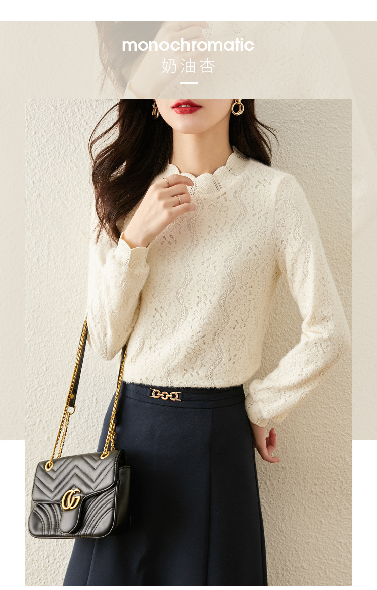 Fleece-Lined Lace Shirt Half Turtleneck Bottoming Shirt Women's Autumn and Winter 2021 New Age-Reducing Beautiful Western Style Small Shirt Fleece-Lined Lace Shirt Half Turtleneck Bottoming Shirt Women's Autumn and Winter 2021 New Age-Reducing Beautiful Western Style Small Shirt