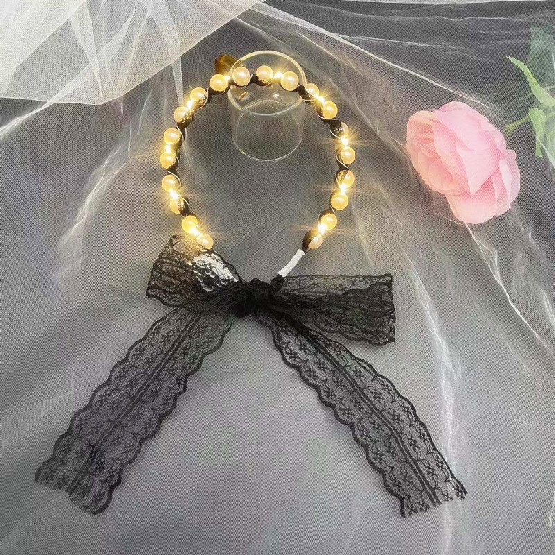 Internet Celebrity Fairy Luminous Headband Hair Band One-Piece Lace Women's Hair Tie Gentle Lace Pearls Strap Headdress Night Market Push Internet Celebrity Fairy Luminous Headband Hair Band One-Piece Lace Women's Hair Tie Gentle Lace Pearls Strap Headdress Night Market Push