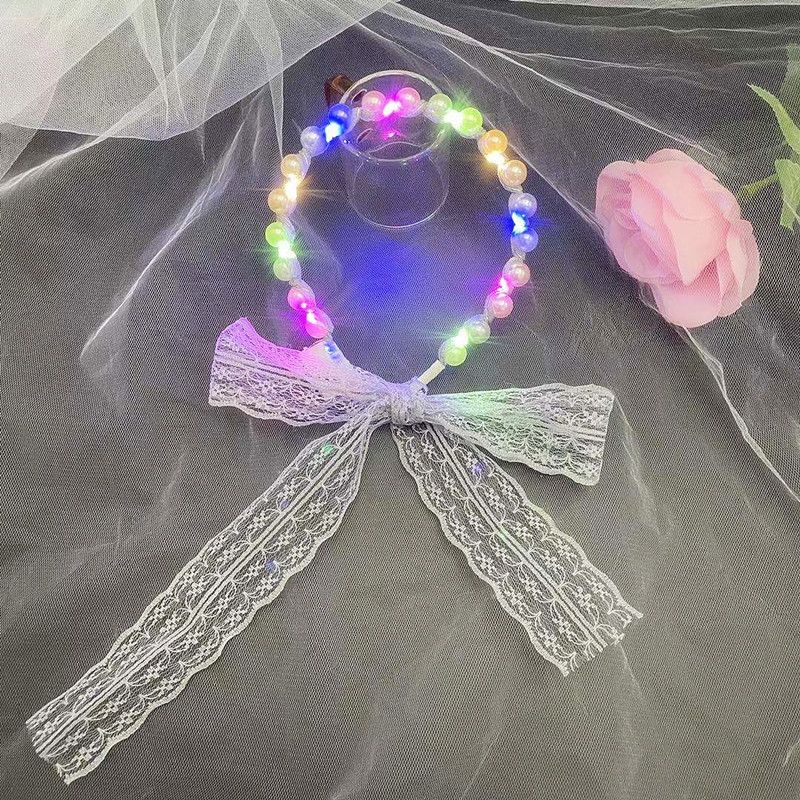 Internet Celebrity Fairy Luminous Headband Hair Band One-Piece Lace Women's Hair Tie Gentle Lace Pearls Strap Headdress Night Market Push Internet Celebrity Fairy Luminous Headband Hair Band One-Piece Lace Women's Hair Tie Gentle Lace Pearls Strap Headdress Night Market Push