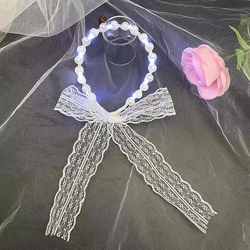 Internet Celebrity Fairy Luminous Headband Hair Band One-Piece Lace Women's Hair Tie Gentle Lace Pearls Strap Headdress Night Market Push Internet Celebrity Fairy Luminous Headband Hair Band One-Piece Lace Women's Hair Tie Gentle Lace Pearls Strap Headdress Night Market Push