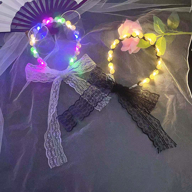 Internet Celebrity Fairy Luminous Headband Hair Band One-Piece Lace Women's Hair Tie Gentle Lace Pearls Strap Headdress Night Market Push Internet Celebrity Fairy Luminous Headband Hair Band One-Piece Lace Women's Hair Tie Gentle Lace Pearls Strap Headdress Night Market Push